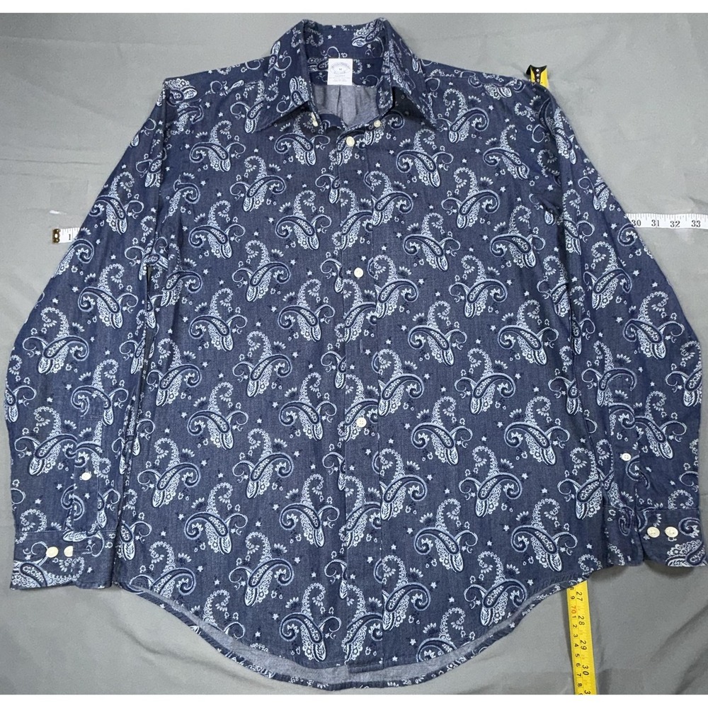 Brooks Brothers Shirt Mens M Blue Paisley Cotton Long Sleeve Button Up Casual